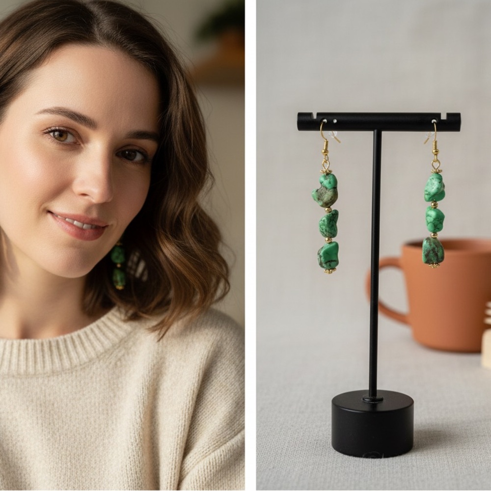 Elegant Green Stone Drop Earrings handmade